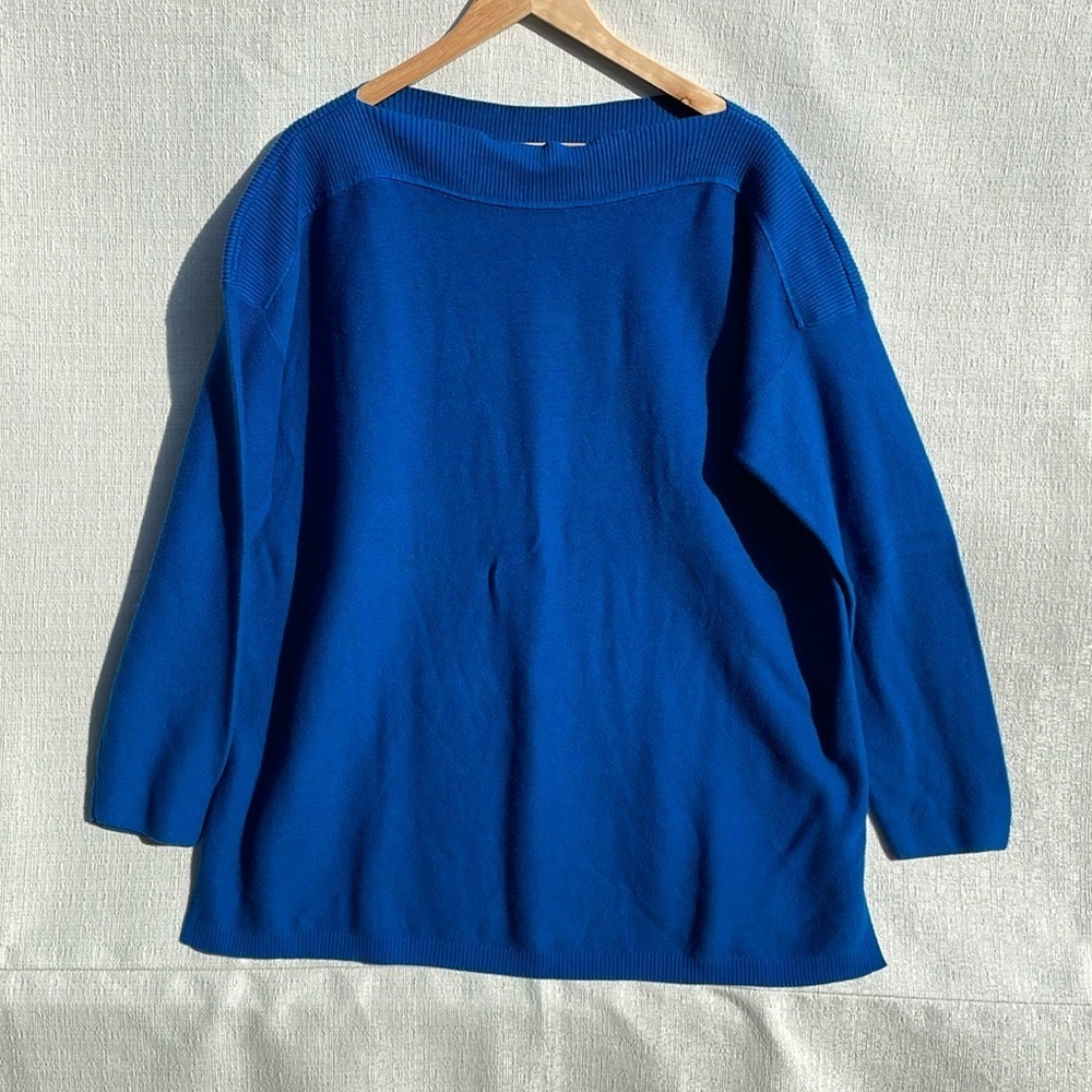 J.Jill Womens Cotton Boat Neck Knit Dolman Sweater Ribbed Trim Blue Size XLT